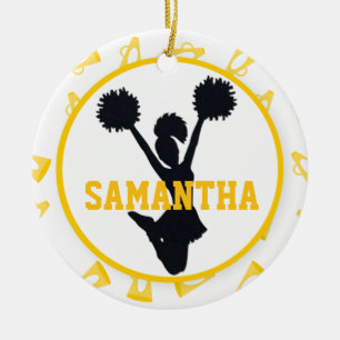 Yellow Megaphones and Cheerleader Personalized Ceramic Ornament