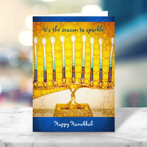 Yellow Menorah Season to Sparkle Custom Hanukkah Holiday Card