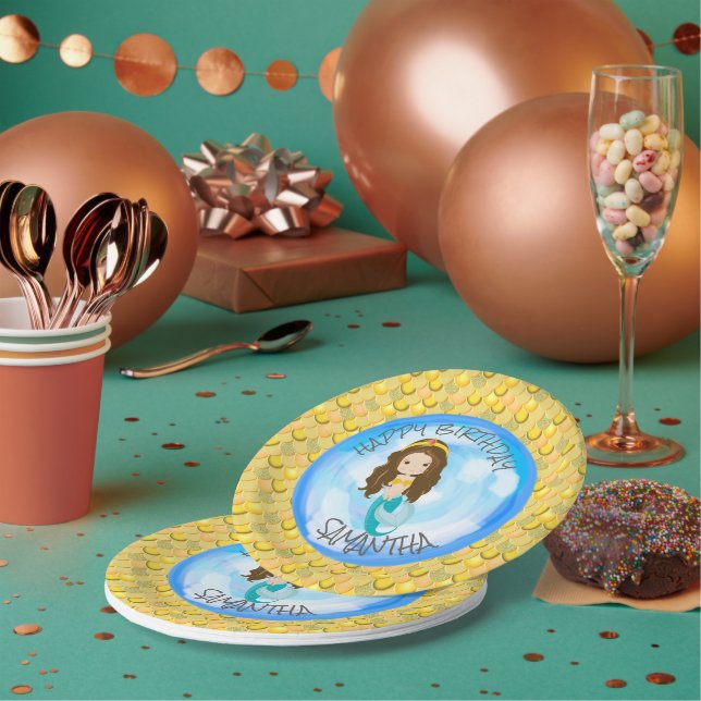 Yellow Mermaid Birthday Bash Paper Plates (Multi)