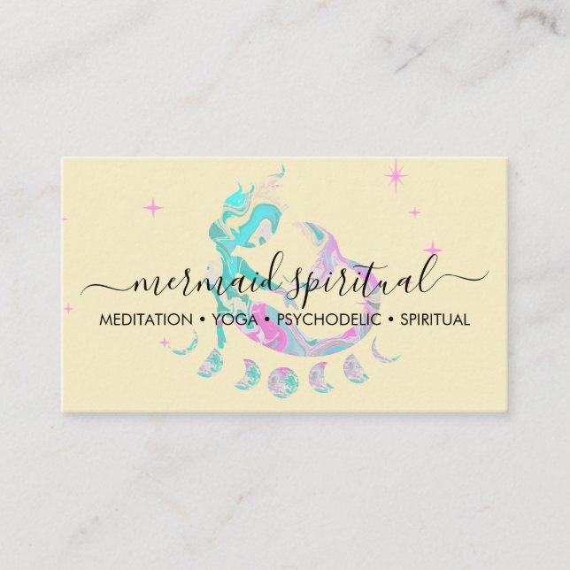 Yellow Mermaid Moon Spiritual Zodiac Ombre Business Card (Front)