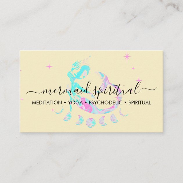 Yellow Mermaid moon spiritual zodiac ombre Business Card