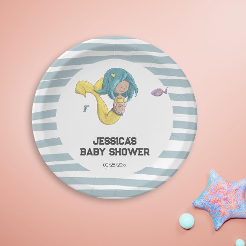 Yellow Mermaid Tail Pregnant Mermaid Baby shower Paper Plates