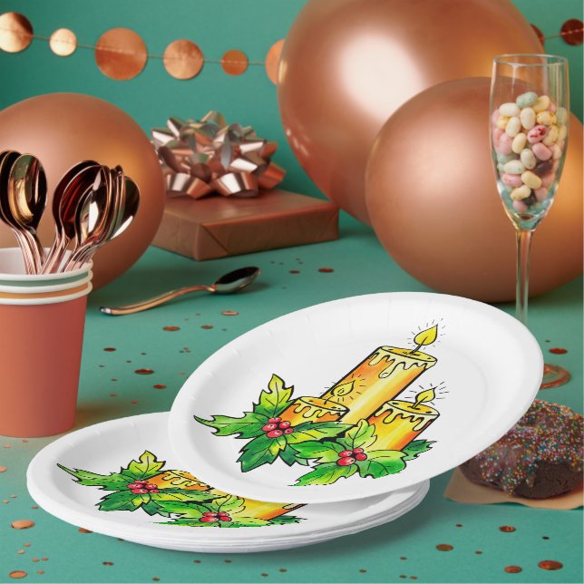 Yellow Merry Christmas And Happy New Year  Paper Plates (Multi)