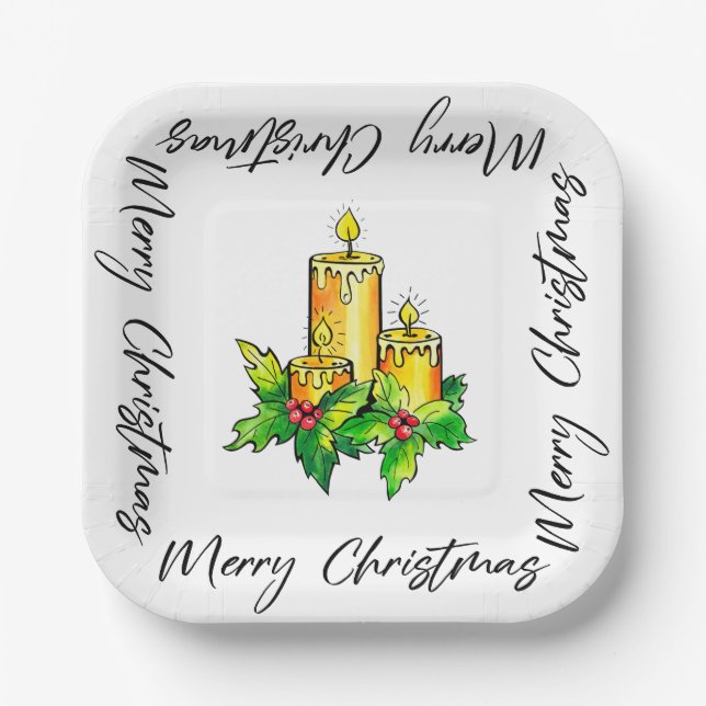Yellow Merry Christmas And Happy New Year  Paper Plates (Front)