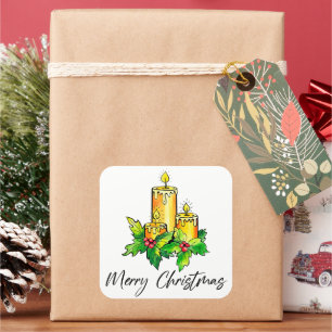 Yellow Merry Christmas And Happy New Year Square Sticker