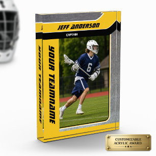 Yellow Metal Lacrosse Player Personalized Acrylic Award