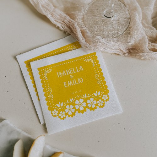 Yellow  Mexican Papel Picado Wedding Napkins