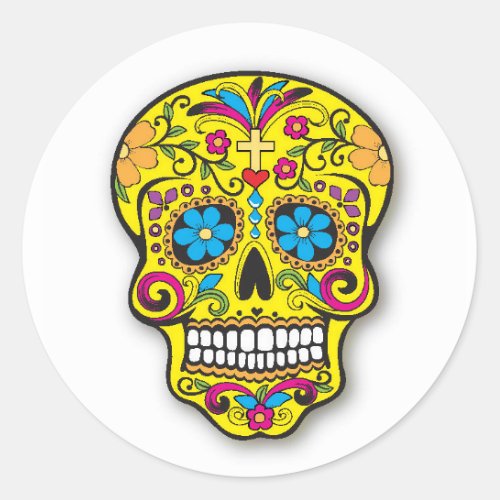 Yellow Mexican Sugar Skull Day of the Dead Classic Round Sticker