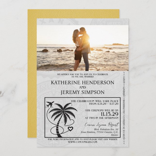 Yellow Mexico Passport Wedding Invitation (Front/Back)