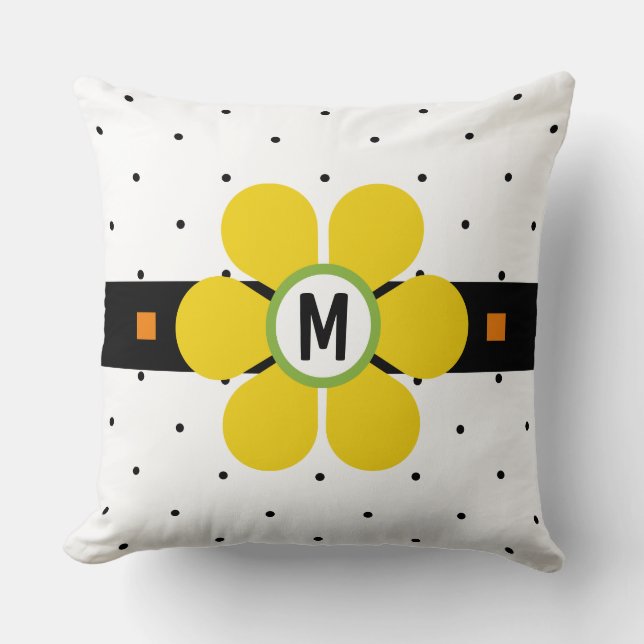 Yellow Mid Century Flower Power Throw Pillow (Front)