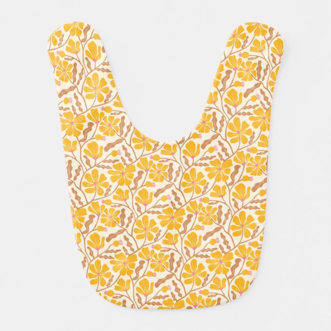 Yellow Mid Century Modern Boho Flower Baby Bib (Front)