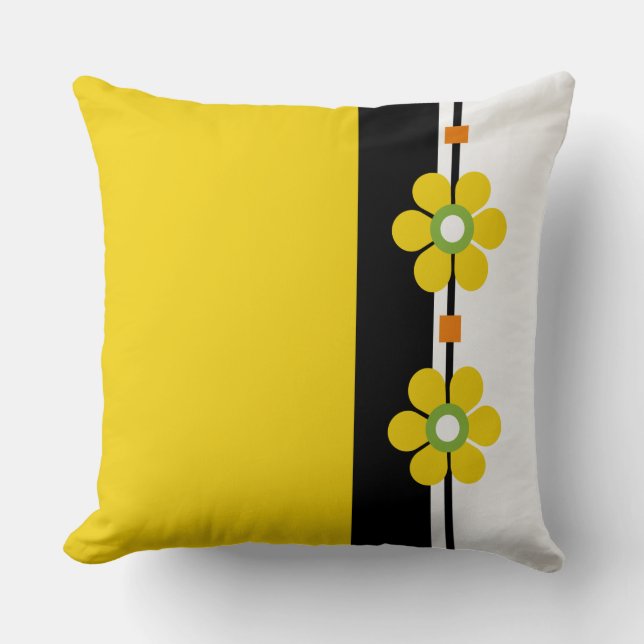 Yellow Mid Century Modern Flower Powe Throw Pillow (Front)