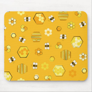 Yellow Mid century Retro Honey Bee Mouse Pad