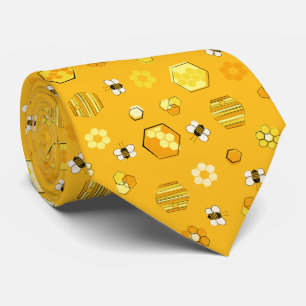 Yellow Midcentury Retro Honey Bee Pattern Neck Tie
