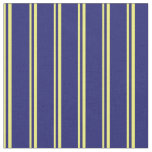 [ Thumbnail: Yellow & Midnight Blue Colored Lines Fabric ]