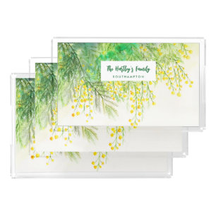 Yellow Mimosa Floral Watercolor Painting Acrylic Tray