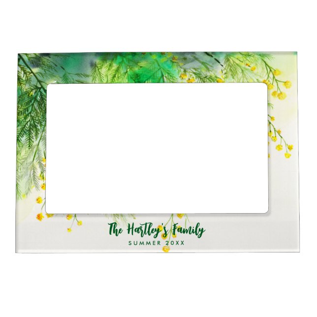 Yellow Mimosa Floral Watercolor Painting Magnetic Frame (Front)