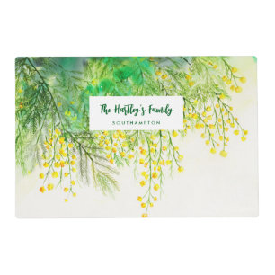 Yellow Mimosa Floral Watercolor Painting Placemat
