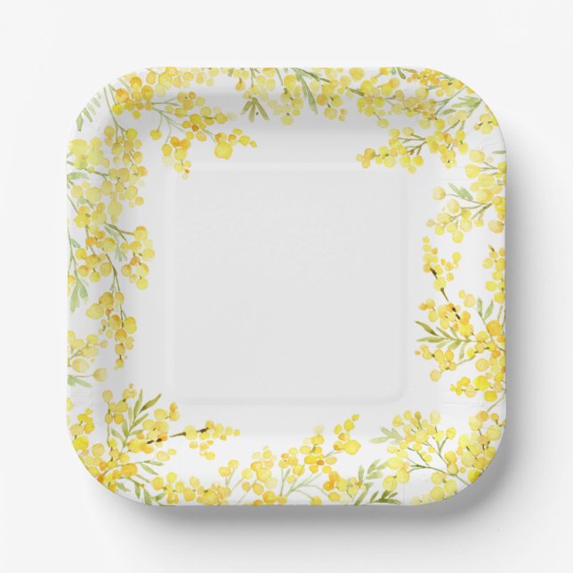 Yellow Mimosa Paper Plates (Front)
