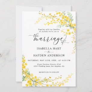 Yellow Mimosa Silver Wattle Floral Spring Wedding Invitation