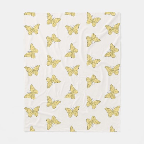 Yellow Minimal Girly Cute Butterfly Pattern Fleece Blanket
