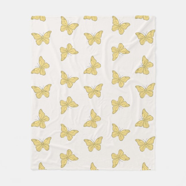 Yellow Minimal Girly Cute Butterfly Pattern Fleece Blanket (Front)