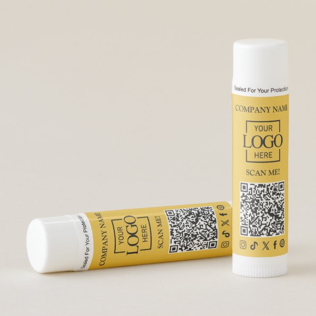 Yellow Minimalist Company Business Logo & QR Code Lip Balm (Front)