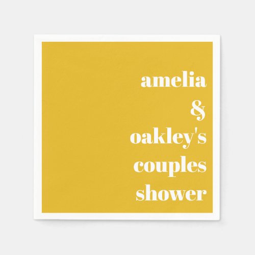Yellow Minimalist Cute Custom Couples Shower Napkins