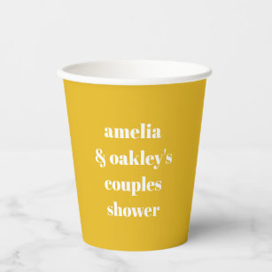 Yellow Minimalist Cute Custom Couples Shower Paper Cups