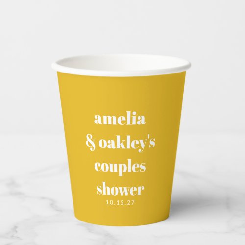 Yellow Minimalist Cute Custom Couples Shower Paper Cups