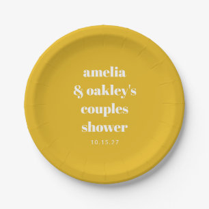 Yellow Minimalist Cute Custom Couples Shower Paper Plates