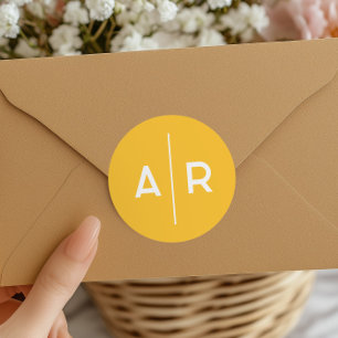 Yellow Minimalist Elegant Envelope Seal, Wedding Classic Round Sticker