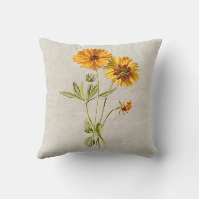 Yellow Minimalist Flower Throw Pillow (Back)