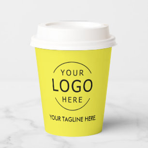 Yellow Minimalist Logo QR Code Company Swag Paper Cups