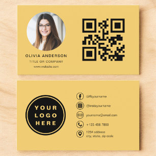 Yellow Minimalist Modern Photo with QR Code Business Card