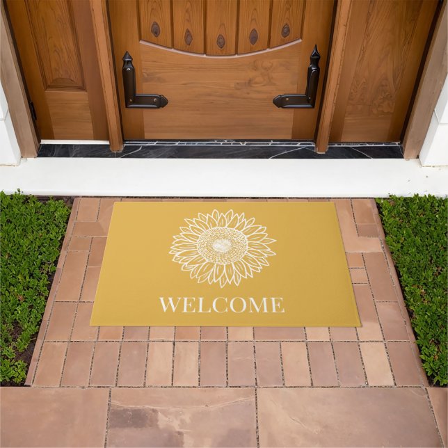 Yellow Minimalist Modern Sunflower Welcome   Doormat (Outdoor)