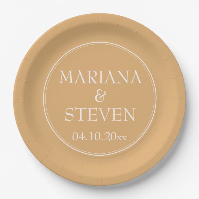 Yellow Minimalist Modern Wedding Paper Plates (Front)