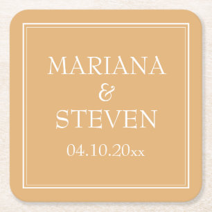 Yellow Minimalist Modern Wedding Square Paper Coaster