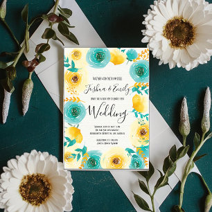 Yellow Mint blue Floral Boho Spring Wedding Invitation