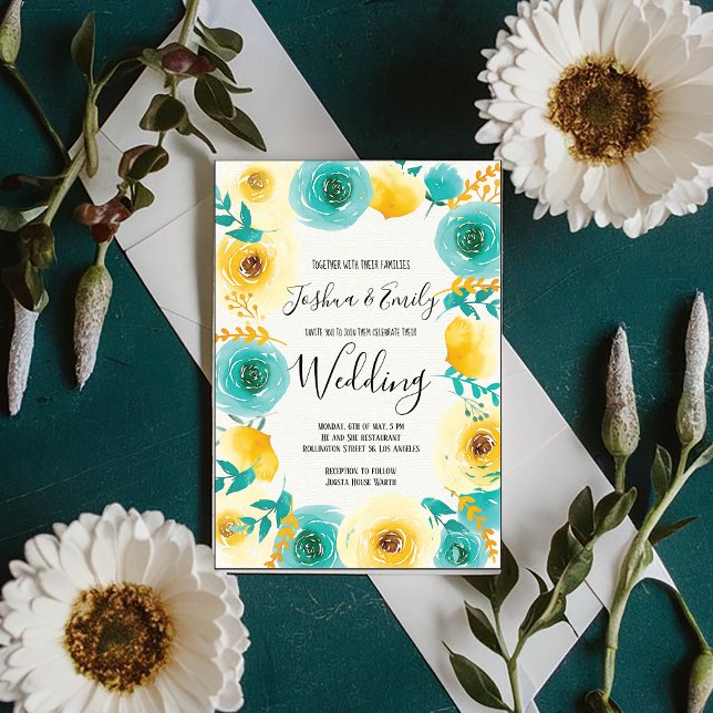 Yellow Mint blue Floral Boho Spring Wedding Invitation (Creator Uploaded)