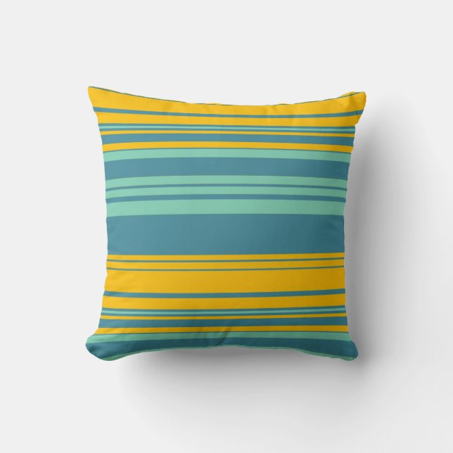 Yellow Mint Blue Stripes Pattern Throw Pillow (Front)