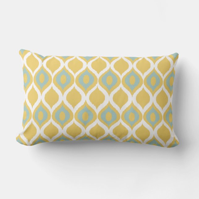 Yellow Mint Geometric Ikat Tribal Print Pattern Lumbar Pillow (Front)