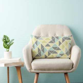 Yellow Mint Gray Abstract Triangle Pattern Lumbar Pillow