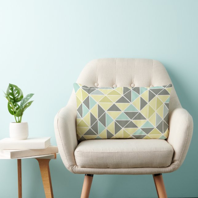 Yellow Mint Gray Abstract Triangle Pattern Lumbar Pillow (Chair)