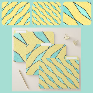 Yellow Mint Green Black Retro Modern Pattern File Folder
