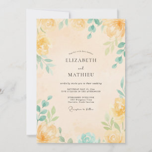 Yellow Mint Leafy Wedding Invitation