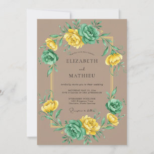Yellow Mint Ranunculus Eucalyptus Wedding Invitation