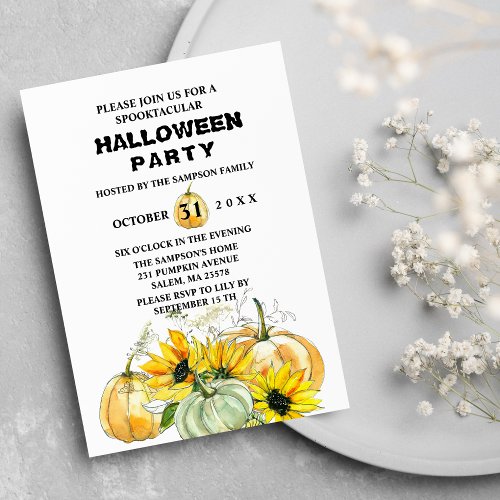 Yellow mint sunflower pumpkin Halloween party Invitation
