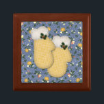 Yellow Mittens Christmas Gift Box<br><div class="desc">This Cottage Style Christmas Gift Box features victorian style mittens on a matching floral background. You can change the wood style!</div>
