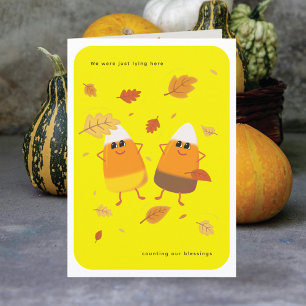 Yellow Mixed Candy Corn Couple Fall Holiday Card